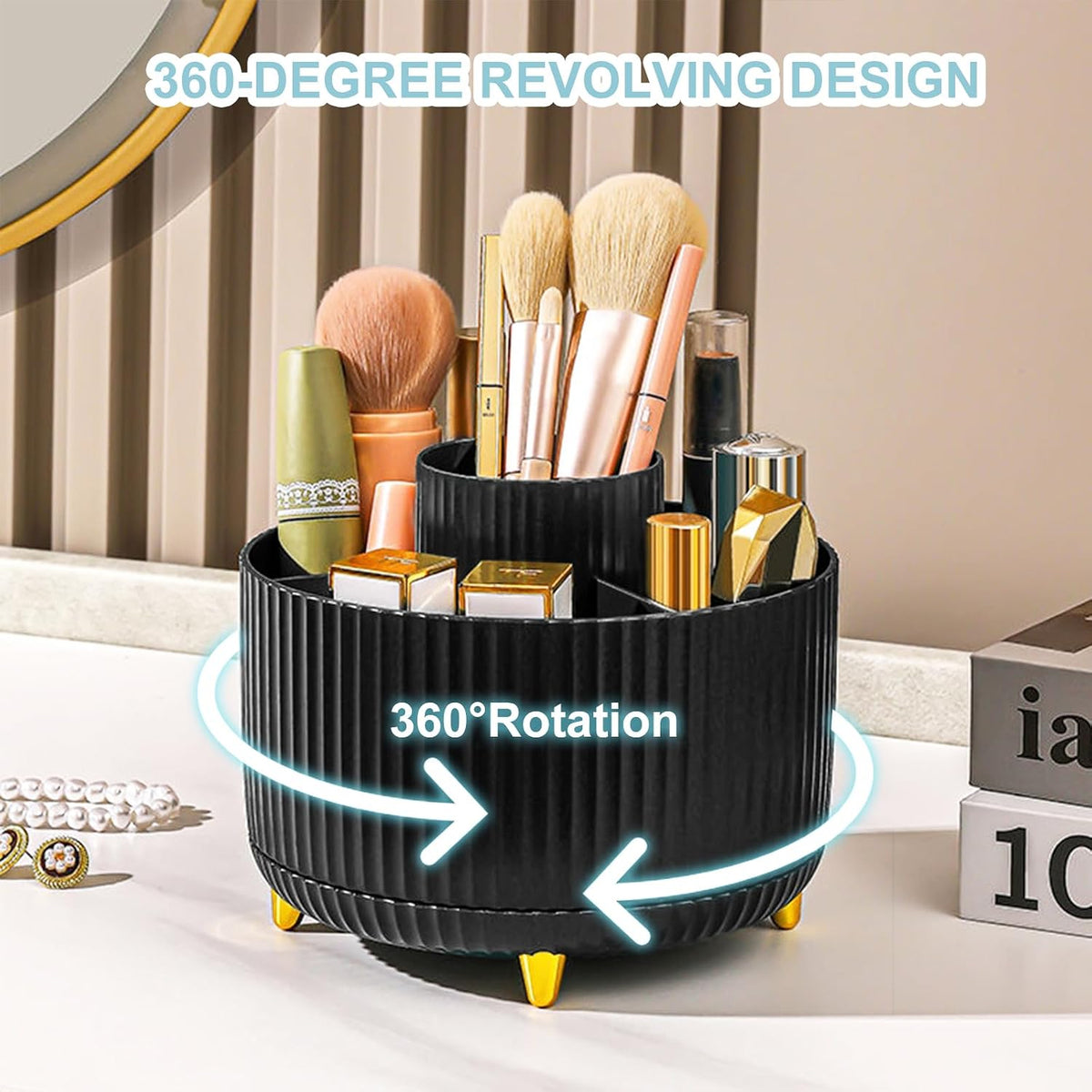 Pencil Holder For Desk,5 Slots 360°Degree Rotating Desk Organizers And Accessories,Desktop Storage Stationery Supplies Organizer, Cute Pencil Cup Pot For Office, School, Home (B-White)