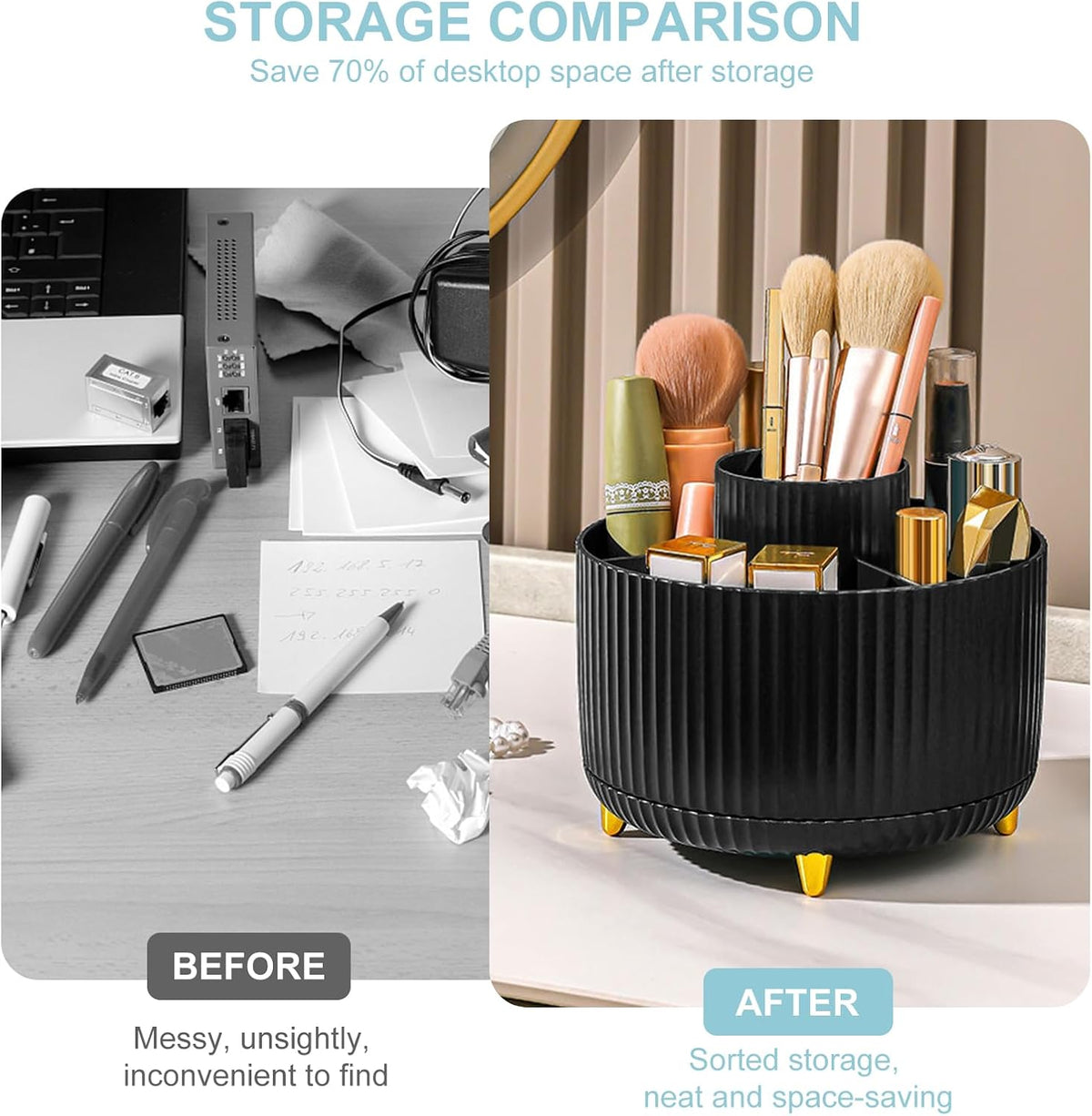 Pencil Holder For Desk,5 Slots 360°Degree Rotating Desk Organizers And Accessories,Desktop Storage Stationery Supplies Organizer, Cute Pencil Cup Pot For Office, School, Home (B-White)