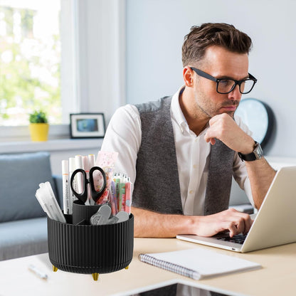 Pencil Holder For Desk,5 Slots 360°Degree Rotating Desk Organizers And Accessories,Desktop Storage Stationery Supplies Organizer, Cute Pencil Cup Pot For Office, School, Home (B-White)