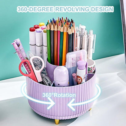 Pencil Holder For Desk,5 Slots 360°Degree Rotating Desk Organizers And Accessories,Desktop Storage Stationery Supplies Organizer, Cute Pencil Cup Pot For Office, School, Home (B-White)