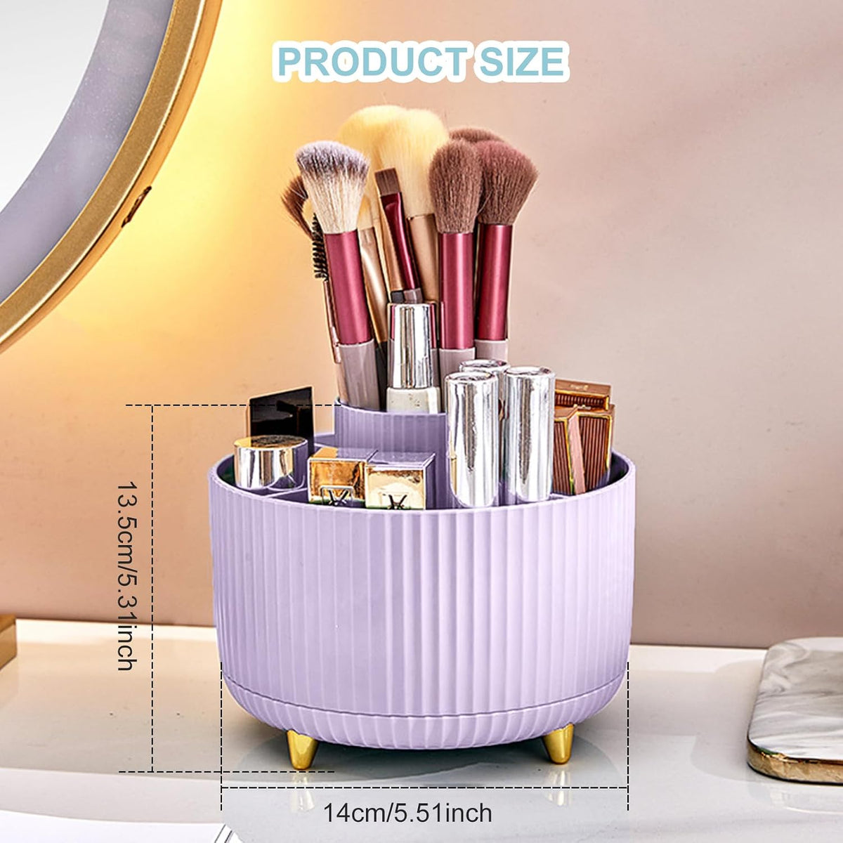 Pencil Holder For Desk,5 Slots 360°Degree Rotating Desk Organizers And Accessories,Desktop Storage Stationery Supplies Organizer, Cute Pencil Cup Pot For Office, School, Home (B-White)
