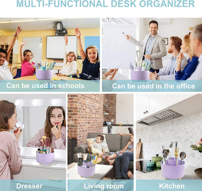 Pencil Holder For Desk,5 Slots 360°Degree Rotating Desk Organizers And Accessories,Desktop Storage Stationery Supplies Organizer, Cute Pencil Cup Pot For Office, School, Home (B-White)