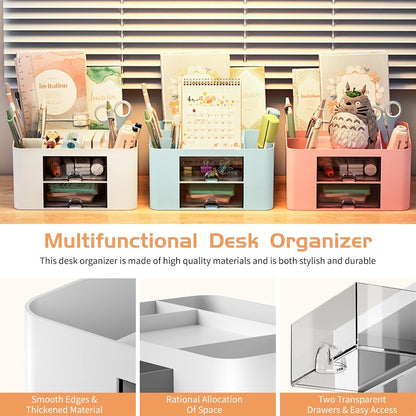 Pencil Holder For Desk,5 Slots 360°Degree Rotating Desk Organizers And Accessories,Desktop Storage Stationery Supplies Organizer, Cute Pencil Cup Pot For Office, School, Home (B-White)