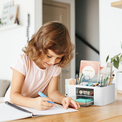 Pencil Holder For Desk,5 Slots 360°Degree Rotating Desk Organizers And Accessories,Desktop Storage Stationery Supplies Organizer, Cute Pencil Cup Pot For Office, School, Home (B-White)