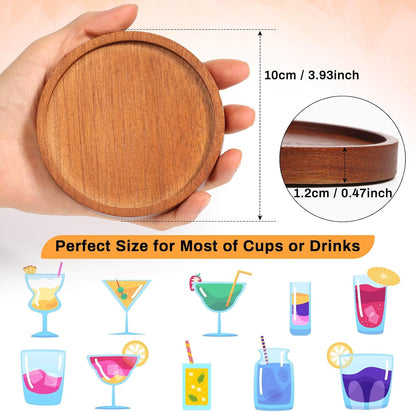 4 Pcs Wood Coasters for Drinks Absorbent, Wooden Coasters with Holder, Drink Coasters for Coffee Table, Absorbent Coaster Set for Table Protection Drink Coasters for Farmhouse, Office, Bar