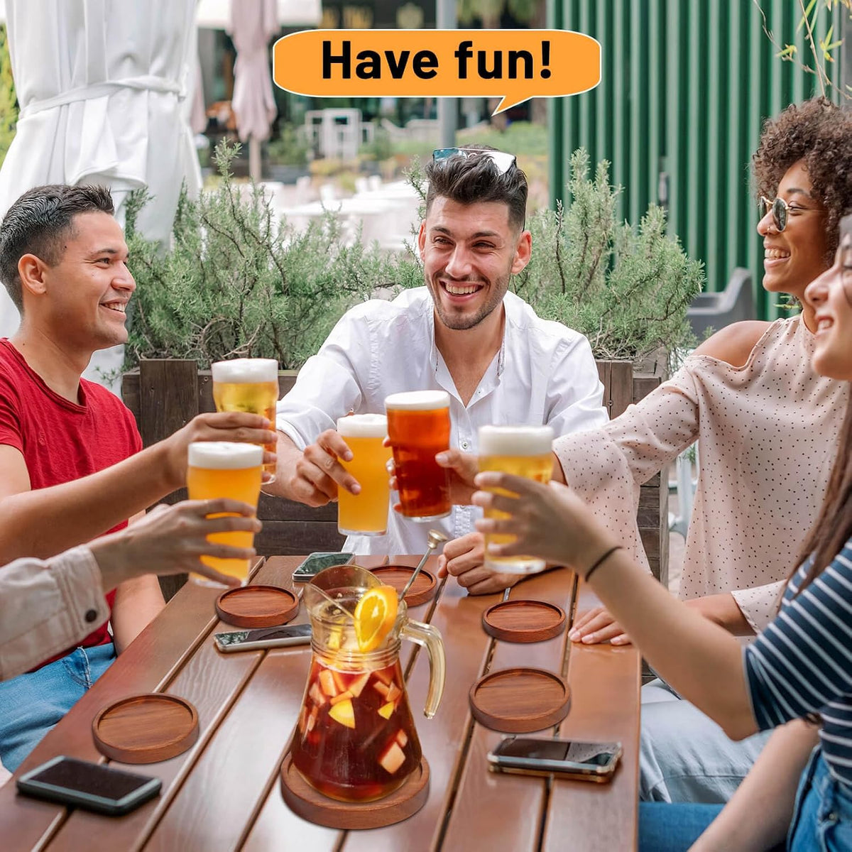 4 Pcs Wood Coasters for Drinks Absorbent, Wooden Coasters with Holder, Drink Coasters for Coffee Table, Absorbent Coaster Set for Table Protection Drink Coasters for Farmhouse, Office, Bar
