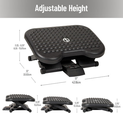 Foot Rest, Under Desk at Work, Ergonomic, Height Adjustable, Office, Plastic, 17"L x 13"W x 6.25"H, Black