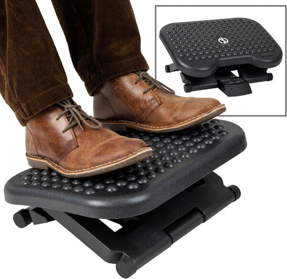 Foot Rest, Under Desk at Work, Ergonomic, Height Adjustable, Office, Plastic, 17"L x 13"W x 6.25"H, Black