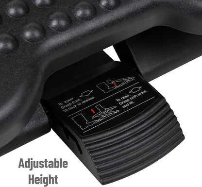 Foot Rest, Under Desk at Work, Ergonomic, Height Adjustable, Office, Plastic, 17"L x 13"W x 6.25"H, Black