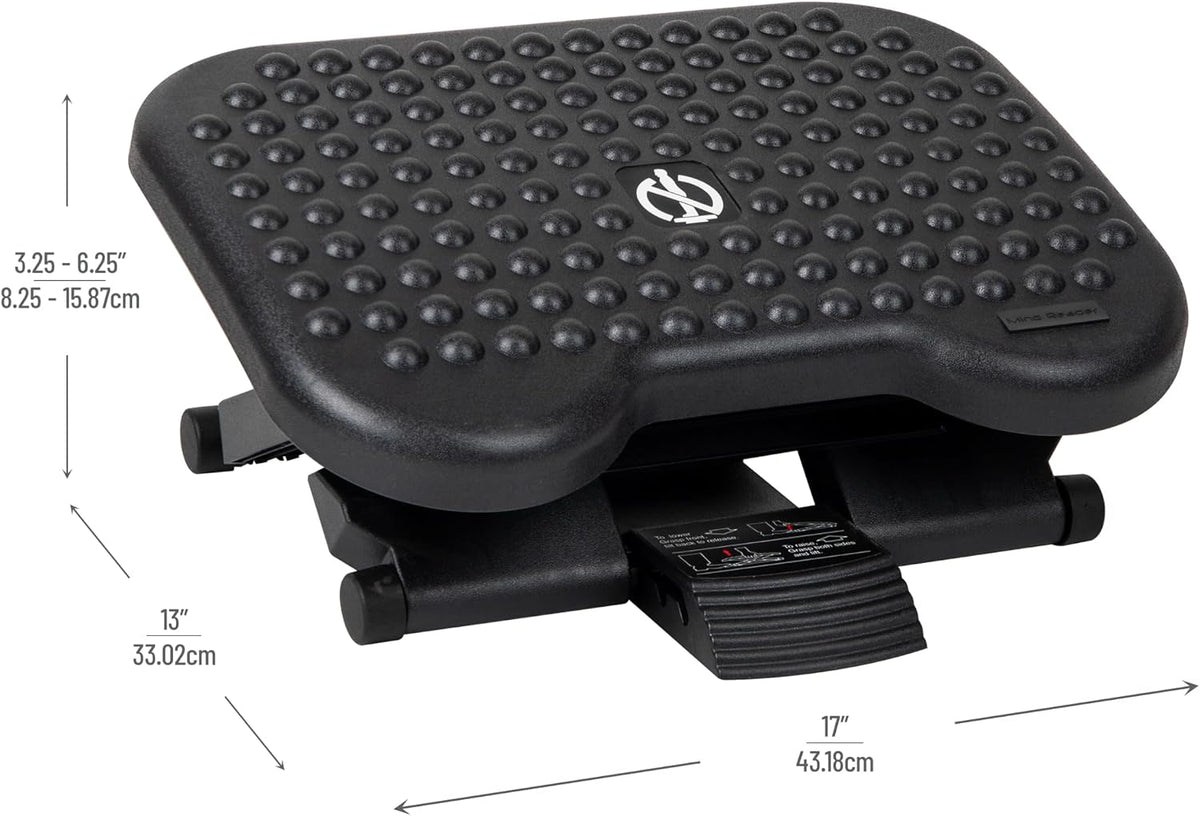 Foot Rest, Under Desk at Work, Ergonomic, Height Adjustable, Office, Plastic, 17"L x 13"W x 6.25"H, Black