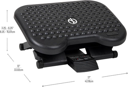 Foot Rest, Under Desk at Work, Ergonomic, Height Adjustable, Office, Plastic, 17"L x 13"W x 6.25"H, Black