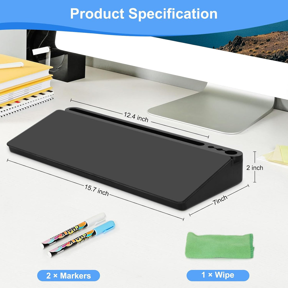 Desktop Glass Whiteboard with Storage, Desk Dry Erase White Board Black