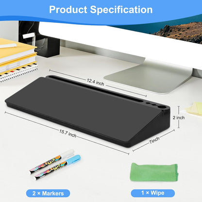 Desktop Glass Whiteboard with Storage, Desk Dry Erase White Board Black