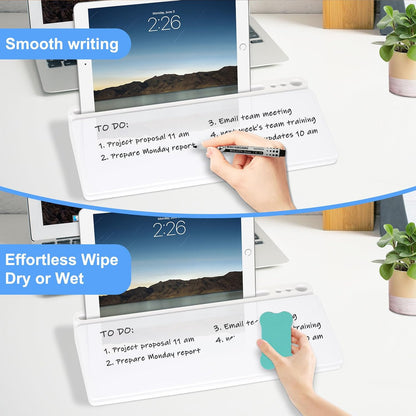 Desktop Glass Whiteboard with Storage, Desk Dry Erase White Board Black
