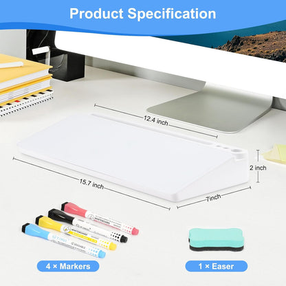 Desktop Glass Whiteboard with Storage, Desk Dry Erase White Board Black