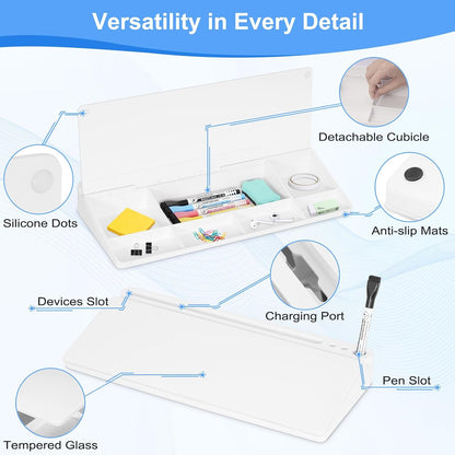 Desktop Glass Whiteboard with Storage, Desk Dry Erase White Board Black