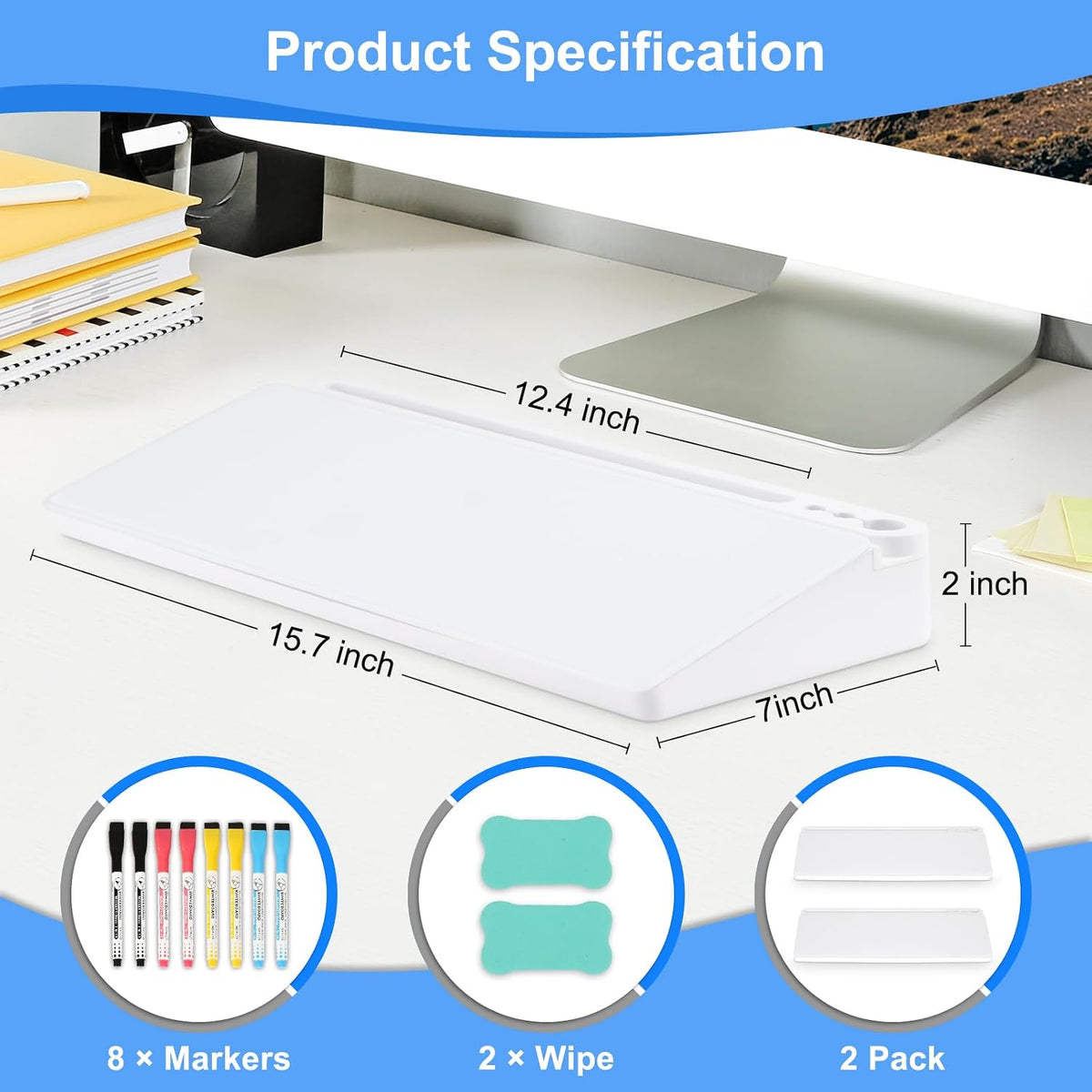 Desktop Glass Whiteboard with Storage, Desk Dry Erase White Board Black