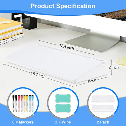 Desktop Glass Whiteboard with Storage, Desk Dry Erase White Board Black