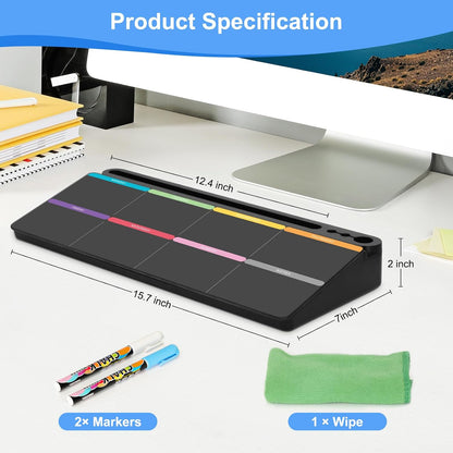 Desktop Glass Whiteboard with Storage, Desk Dry Erase White Board Black