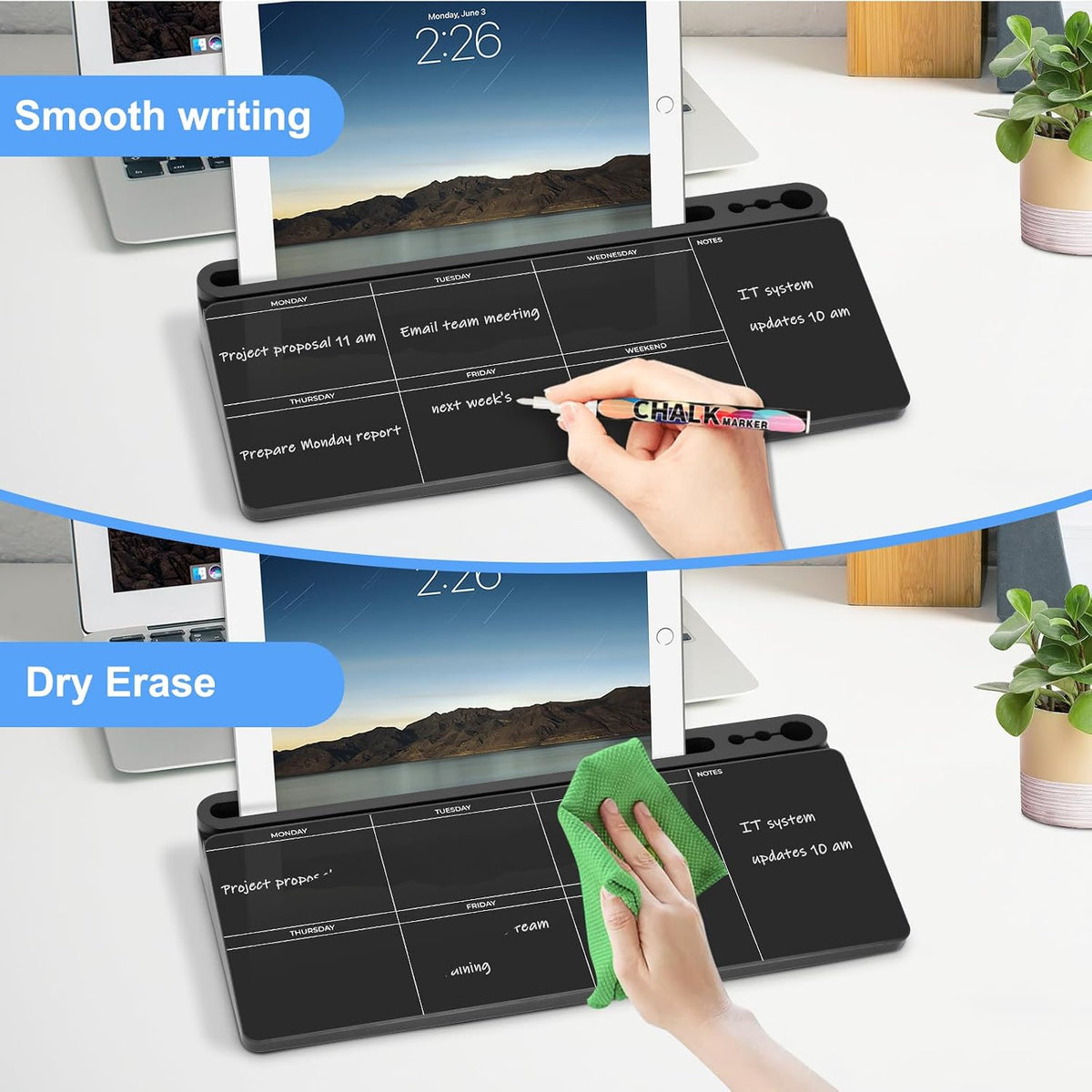 Desktop Glass Whiteboard with Storage, Desk Dry Erase White Board Black