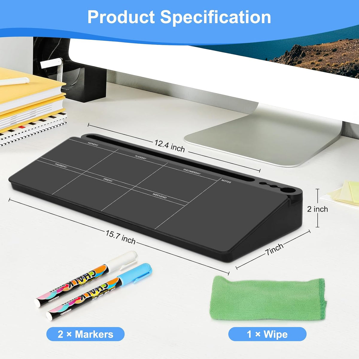 Desktop Glass Whiteboard with Storage, Desk Dry Erase White Board Black