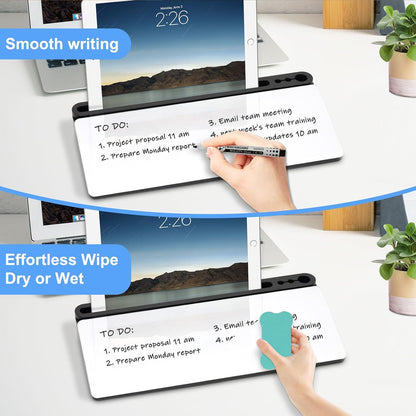 Desktop Glass Whiteboard with Storage, Desk Dry Erase White Board Black