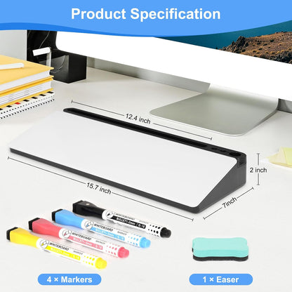 Desktop Glass Whiteboard with Storage, Desk Dry Erase White Board Black