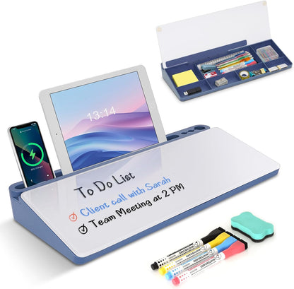 Desktop Glass Whiteboard with Storage, Desk Dry Erase White Board Black