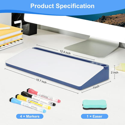 Desktop Glass Whiteboard with Storage, Desk Dry Erase White Board Black