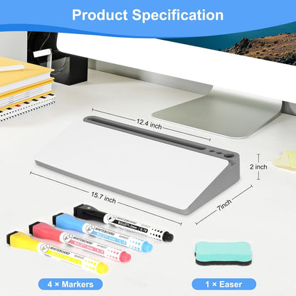 Desktop Glass Whiteboard with Storage, Desk Dry Erase White Board Black