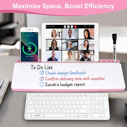 Desktop Glass Whiteboard with Storage, Desk Dry Erase White Board Black