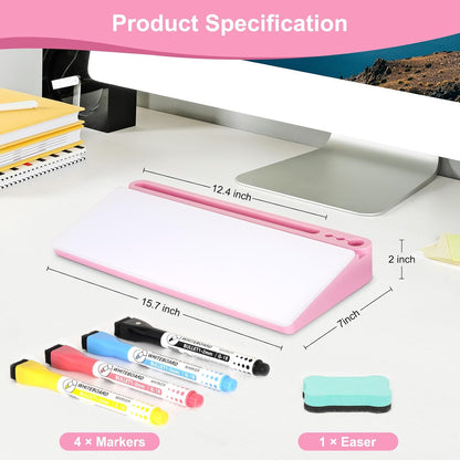 Desktop Glass Whiteboard with Storage, Desk Dry Erase White Board Black
