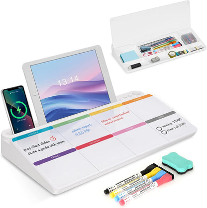 Desktop Glass Whiteboard with Storage, Desk Dry Erase White Board Black