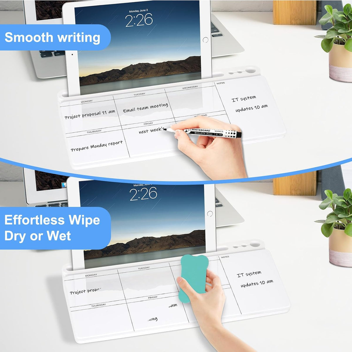 Desktop Glass Whiteboard with Storage, Desk Dry Erase White Board Black