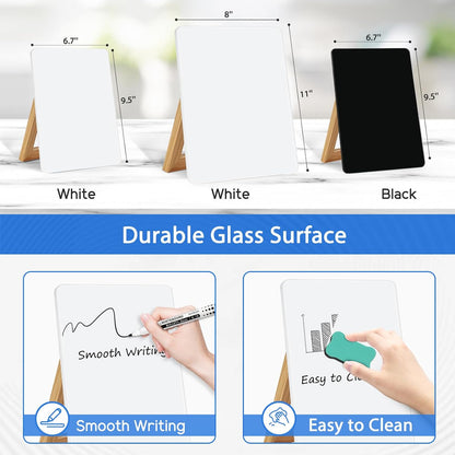 Desktop Glass Whiteboard with Storage, Desk Dry Erase White Board Black