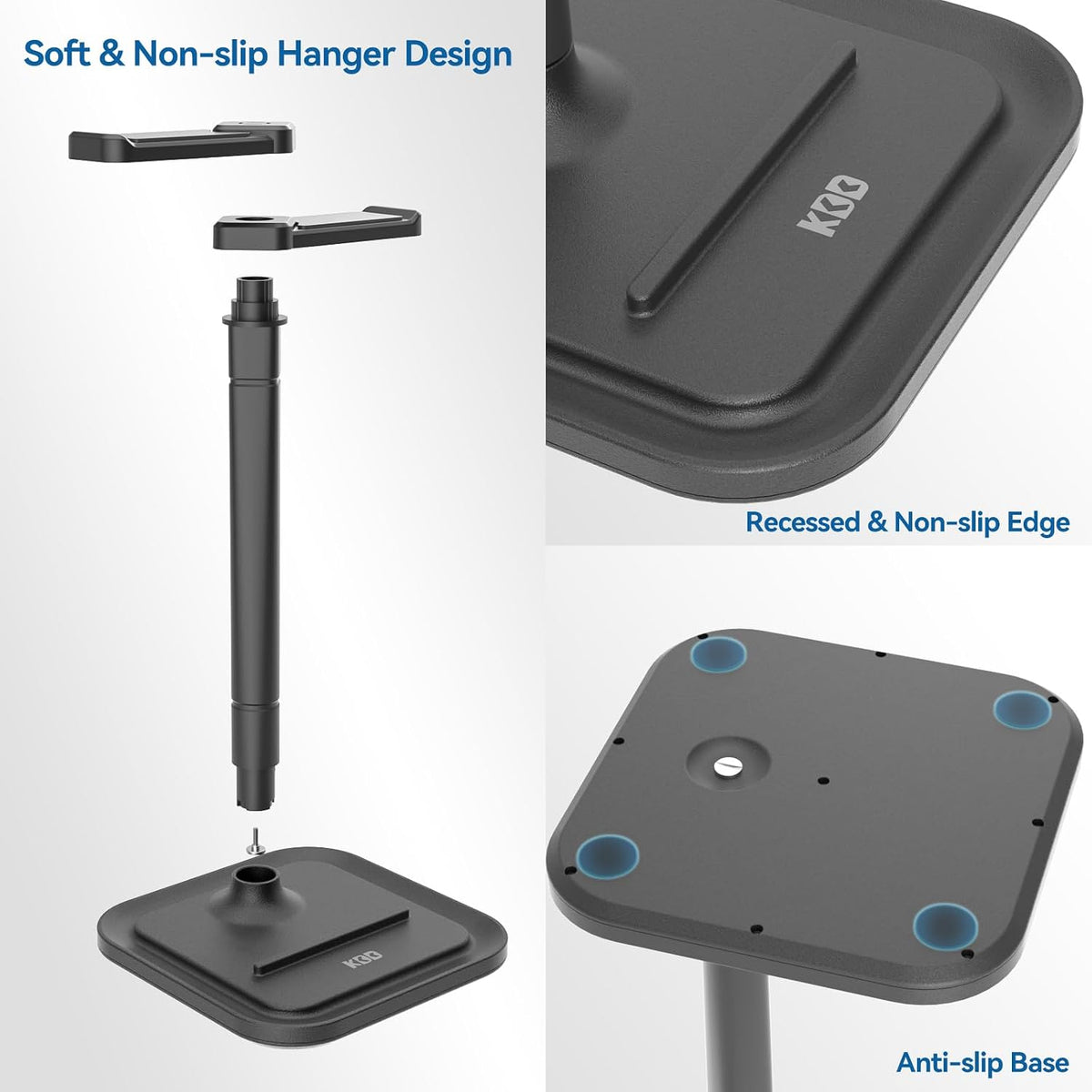 Dual Headphone Stand for Desk - Rotatable Headset Hanger with Phone Holder - Removable Non-Slip Base for Gamers Desktop Accessories