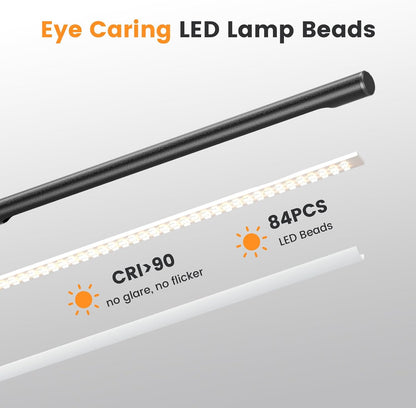 Metal LED Desk Lamp, 16" Dimmable Desk Light with Base, 15W 1200LM, Adapter Included, Color & Brightness Adjustable, Modern Tall Table Lamp for Home Office Reading Study Task Laptop, Black