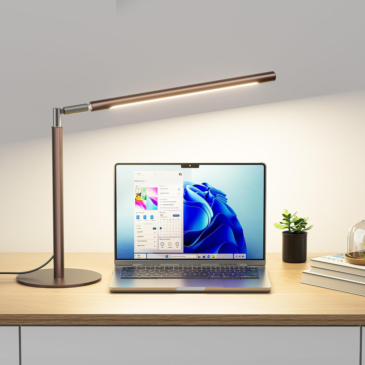 Metal LED Desk Lamp, 16" Dimmable Desk Light with Base, 15W 1200LM, Adapter Included, Color & Brightness Adjustable, Modern Tall Table Lamp for Home Office Reading Study Task Laptop, Black