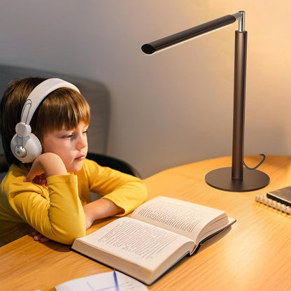 Metal LED Desk Lamp, 16" Dimmable Desk Light with Base, 15W 1200LM, Adapter Included, Color & Brightness Adjustable, Modern Tall Table Lamp for Home Office Reading Study Task Laptop, Black