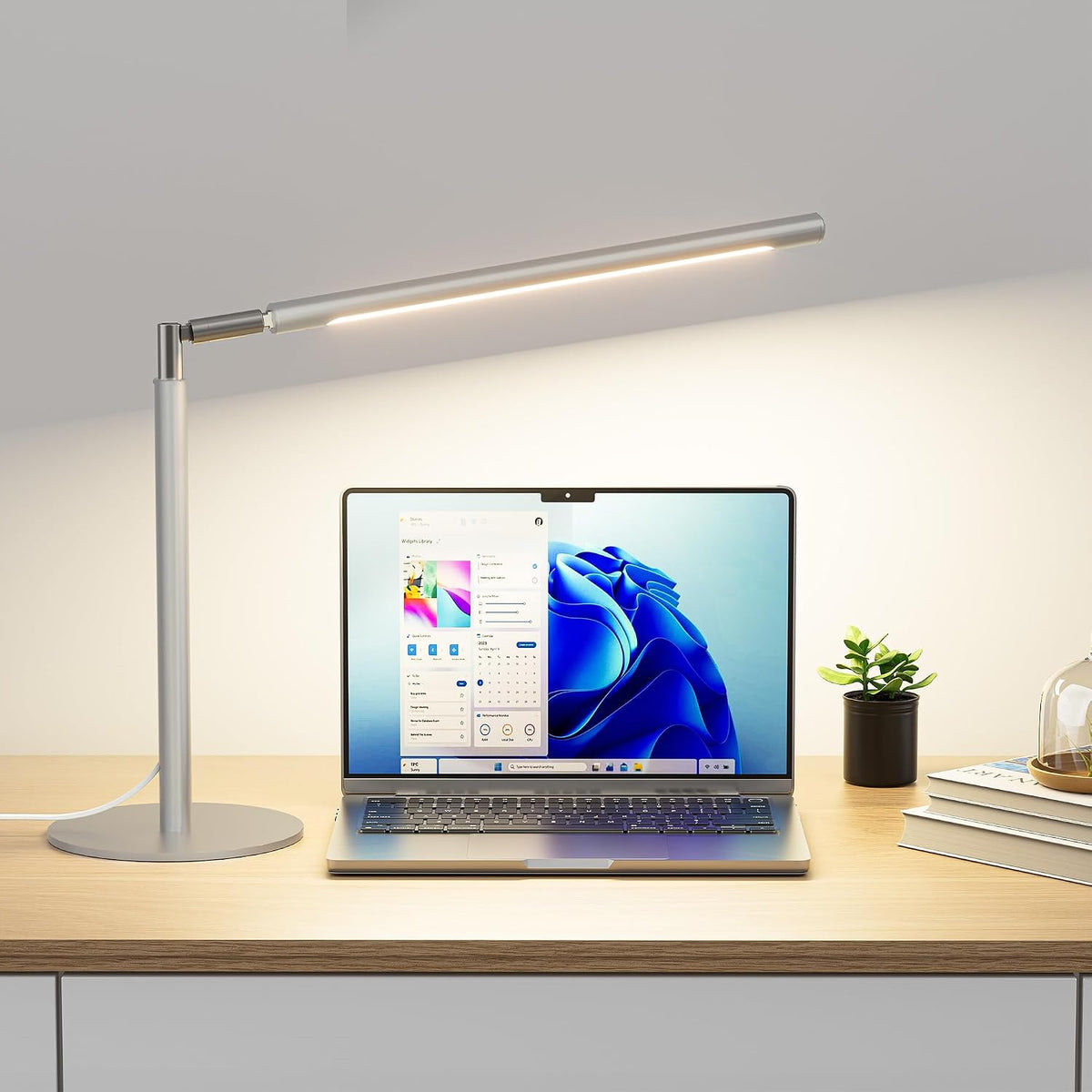 Metal LED Desk Lamp, 16" Dimmable Desk Light with Base, 15W 1200LM, Adapter Included, Color & Brightness Adjustable, Modern Tall Table Lamp for Home Office Reading Study Task Laptop, Black