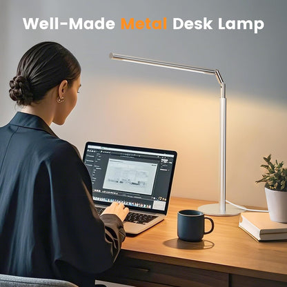 Metal LED Desk Lamp, 16" Dimmable Desk Light with Base, 15W 1200LM, Adapter Included, Color & Brightness Adjustable, Modern Tall Table Lamp for Home Office Reading Study Task Laptop, Black