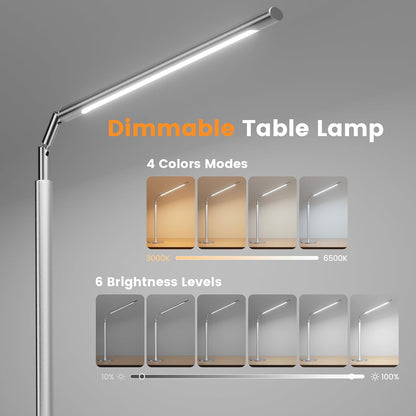 Metal LED Desk Lamp, 16" Dimmable Desk Light with Base, 15W 1200LM, Adapter Included, Color & Brightness Adjustable, Modern Tall Table Lamp for Home Office Reading Study Task Laptop, Black