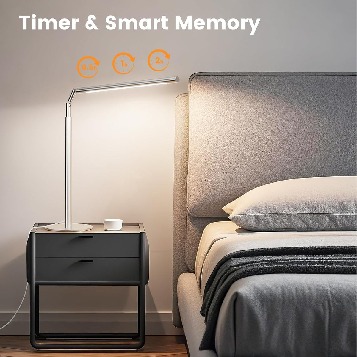 Metal LED Desk Lamp, 16" Dimmable Desk Light with Base, 15W 1200LM, Adapter Included, Color & Brightness Adjustable, Modern Tall Table Lamp for Home Office Reading Study Task Laptop, Black