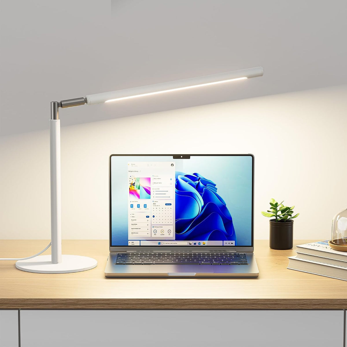 Metal LED Desk Lamp, 16" Dimmable Desk Light with Base, 15W 1200LM, Adapter Included, Color & Brightness Adjustable, Modern Tall Table Lamp for Home Office Reading Study Task Laptop, Black