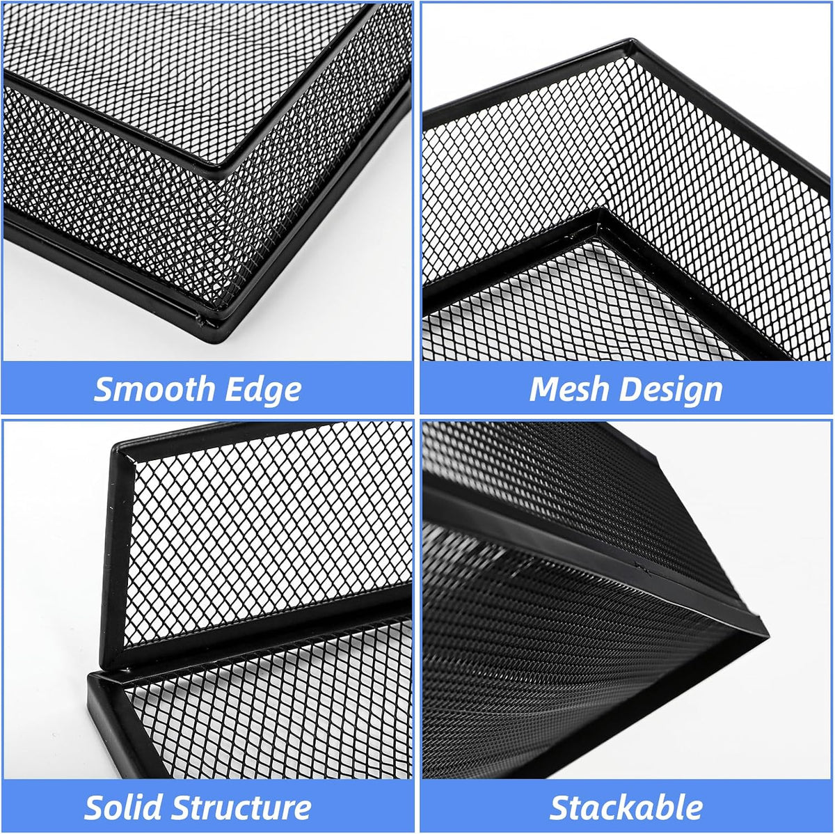 2 Pack Wire Mesh Letter Trays 12.8"x10"x2.9", Stackable Paper Tray Organizer for Desk, Metal Desk Magazine File Holder for Home, Office, School