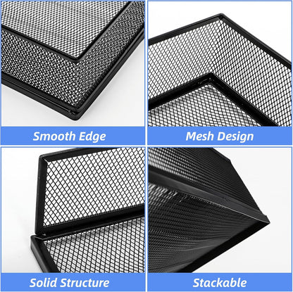2 Pack Wire Mesh Letter Trays 12.8"x10"x2.9", Stackable Paper Tray Organizer for Desk, Metal Desk Magazine File Holder for Home, Office, School