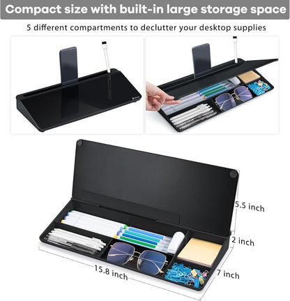 Desktop Whiteboard with Storage, Desk Organizer Dry Erase Glass White Board to-do List Memo Notepad for Home Office and School Supplies (Black)