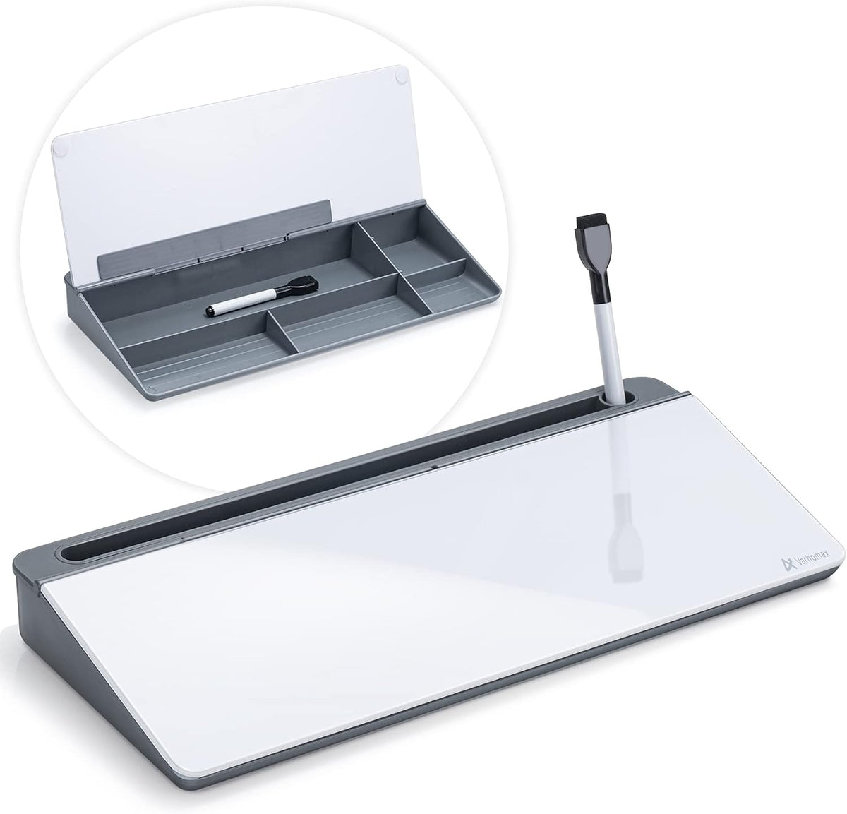 Desktop Whiteboard with Storage, Desk Organizer Dry Erase Glass White Board to-do List Memo Notepad for Home Office and School Supplies (Black)