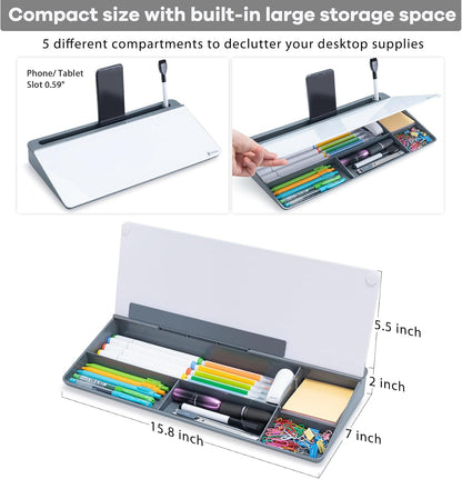 Desktop Whiteboard with Storage, Desk Organizer Dry Erase Glass White Board to-do List Memo Notepad for Home Office and School Supplies (Black)
