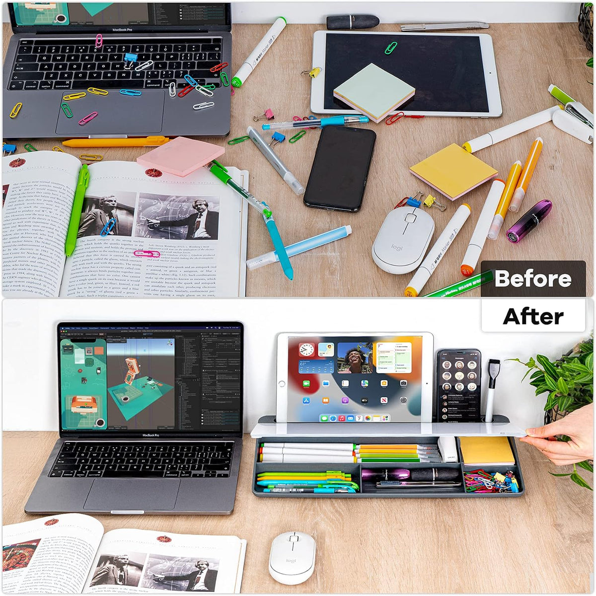 Desktop Whiteboard with Storage, Desk Organizer Dry Erase Glass White Board to-do List Memo Notepad for Home Office and School Supplies (Black)